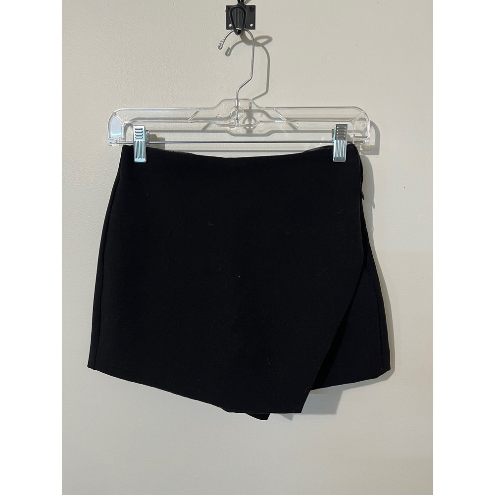 Zara Black Wrap Skort Mini Skirt Shorts Side Zip 3067/502/800 Womens XS
